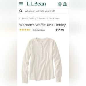 NWT L.L.Bean Women's Waffle-Knit Henley - Paperwhite Large